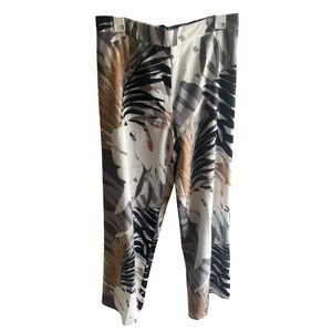 Natori Women's NWOT Neutral Palm Print Pull‎ On Wide Leg Trousers Sz M